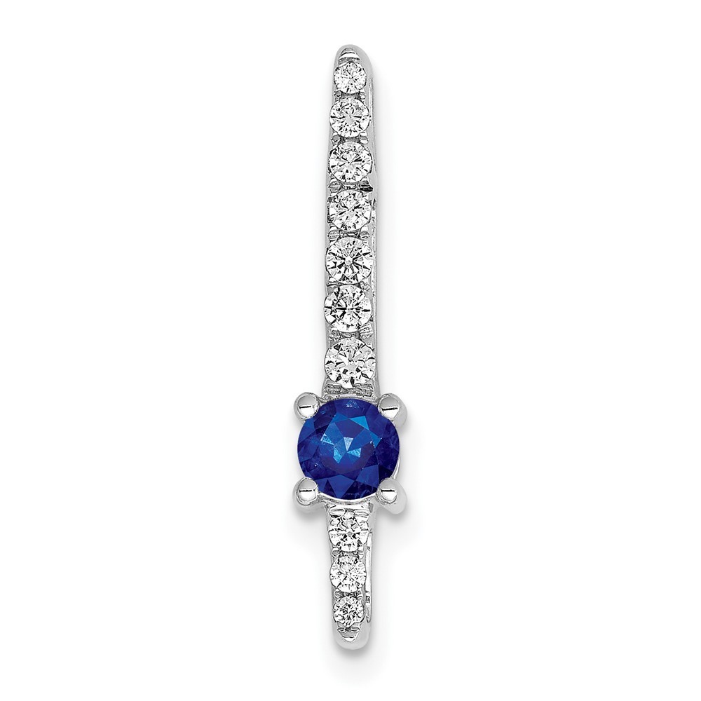 14k White Gold Diamond And .18 Sapphire Fancy Necklace Chain Slide Pendant